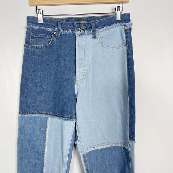 Wild Fable Size 6 Highest Rise Slim Straight Patchwork Denim Jeans Fringe Detail - Picture 3 of 10
